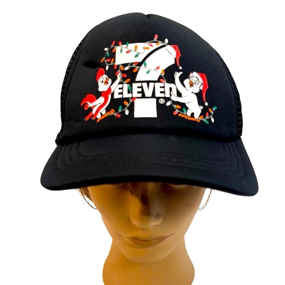 Vintage 7-Eleven Holiday Black Trucker SnapBack Adjustable Cap Hat